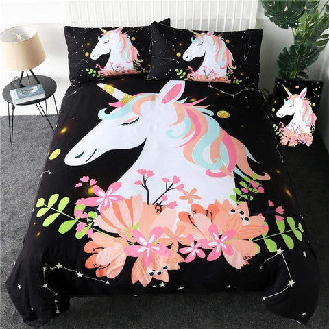 Image of Pink Flower Unicorn Comforter Set - Beddingify