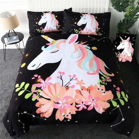 Image of Pink Flower Unicorn Bedding Set - Beddingify