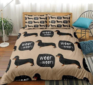 Cartoon Sausage Dog Comforter Set - Beddingify