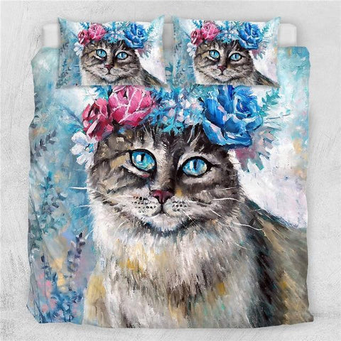 Image of Cat Flower Wreath Comforter Set - Beddingify