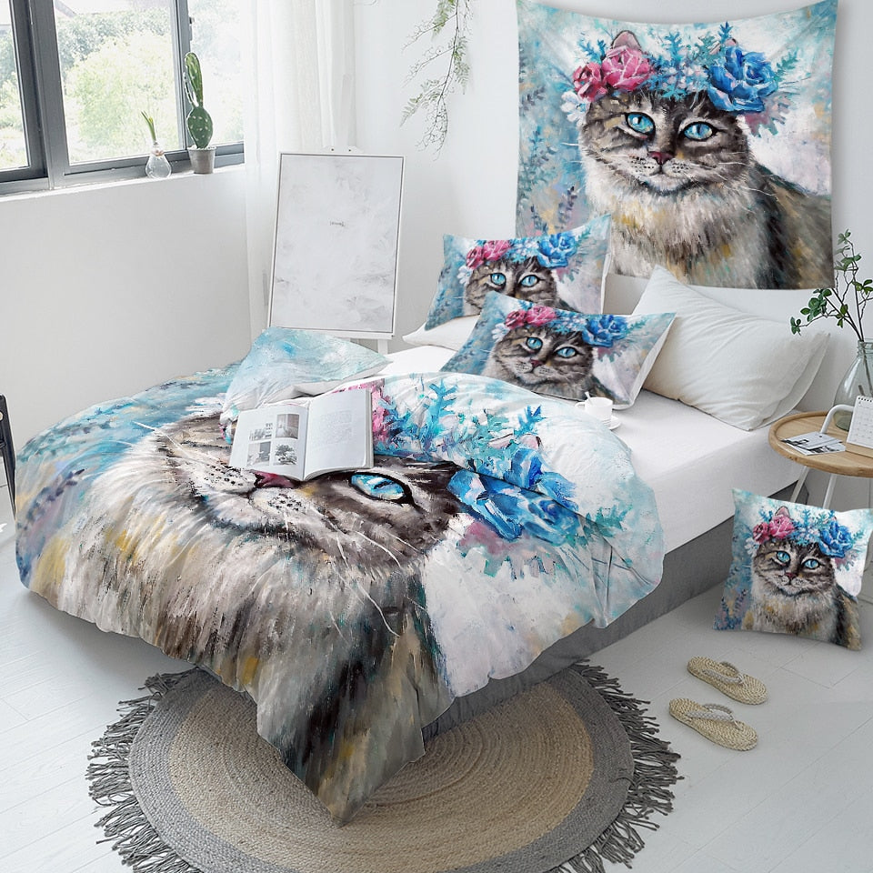 Cat Flower Wreath Bedding Set - Beddingify