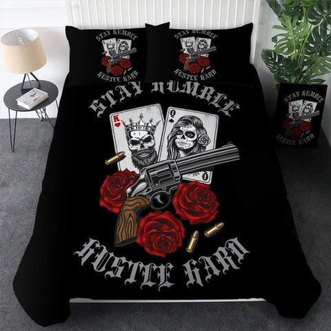 Image of Sugar Skull Playing Card Roses Revolver Comforter Set - Beddingify