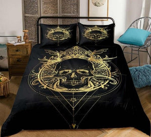 Boho Gold Skull Bedding Set - Beddingify