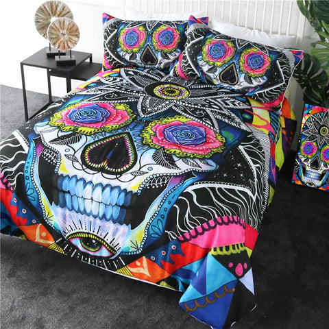 Image of Floral Skull Comforter Set - Beddingify