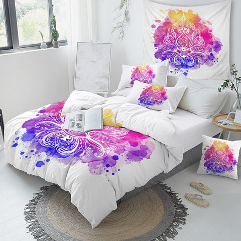 Image of Artistic Abstract Lotus Boho Hippie Bedding Set - Beddingify