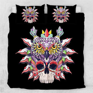 Tribal Owl Skull Comforter set - Beddingify