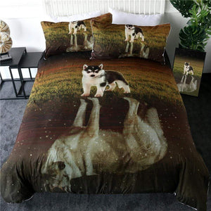 Husky And Wolf Reflection Comforter Set - Beddingify