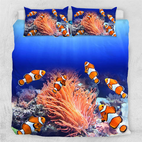 Image of Clown fish 3D Ocean Coral Duvet Comforter Set - Beddingify
