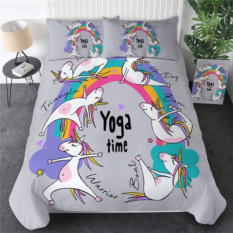 Image of White Unicorn  Yoga Pose Comforter Set - Beddingify