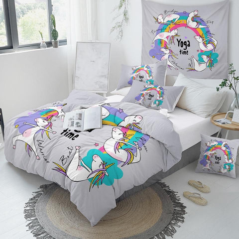 Image of White Unicorn  Yoga Pose Comforter Set - Beddingify