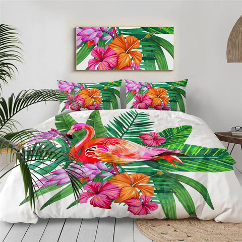 Image of Tropical Pink Flamingo Comforter Set - Beddingify