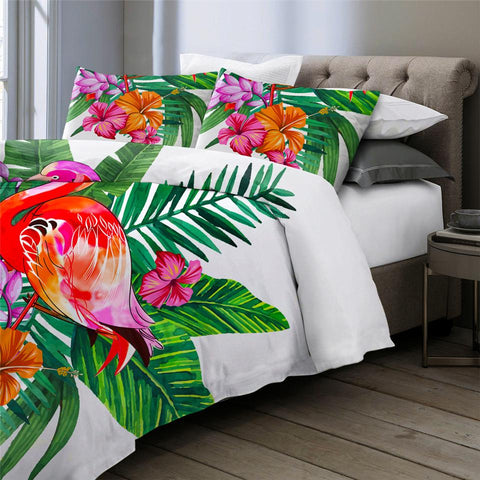 Image of Tropical Pink Flamingo Comforter Set - Beddingify