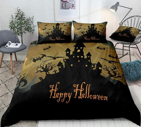 Image of Halloween Castle Black Comforter Set - Beddingify