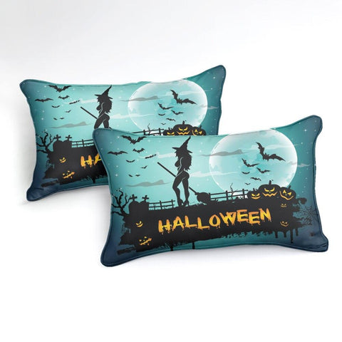 Image of 3D Blue Halloween Pumpkin Lantern Comforter Set - Beddingify