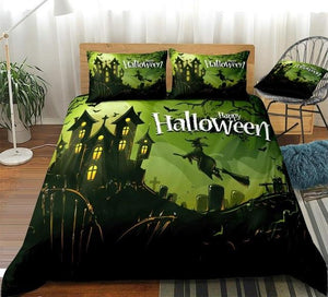3D Halloween Witch Flying on Broom Comforter Set - Beddingify