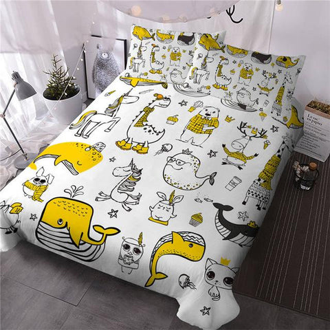 Image of Hipster Doodle Animal Comforter Set - Beddingify