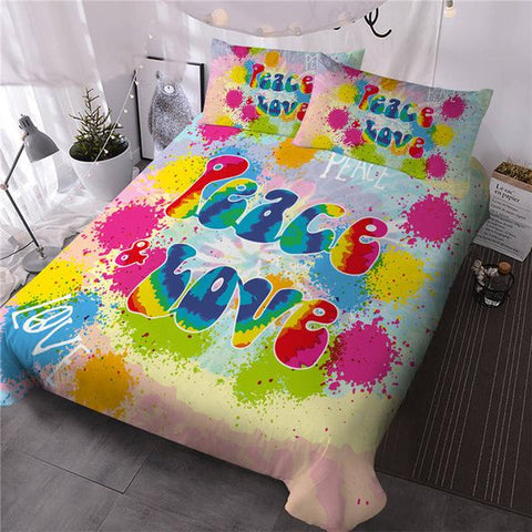 Image of Peace and Love Rainbow Comforter Set - Beddingify