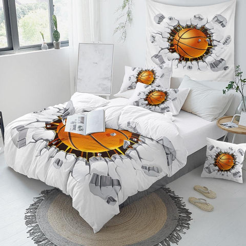 Image of Basketball Football Cracked Bricks Wall Comforter Set - Beddingify