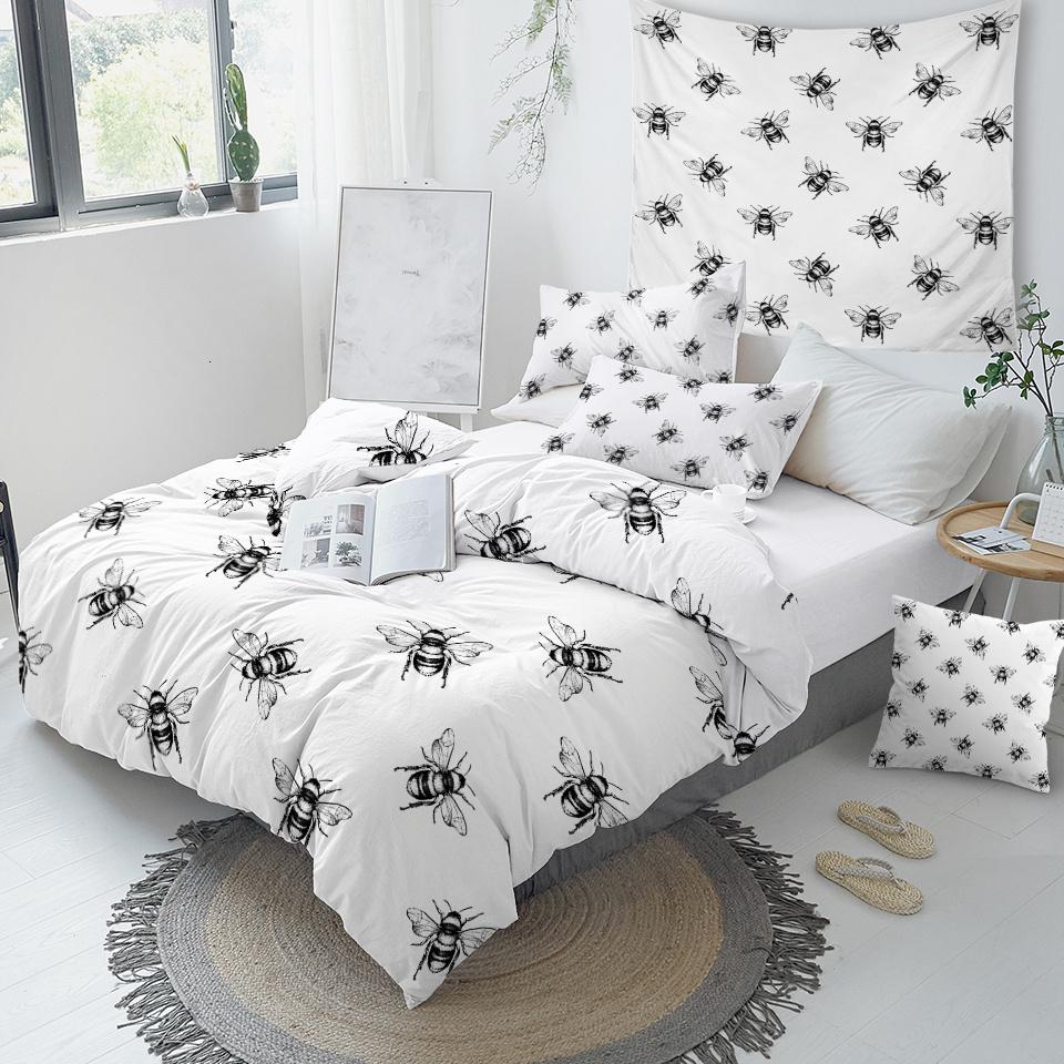 Black White Bee Comforter Set - Beddingify