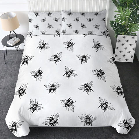 Image of Black White Bee Comforter Set - Beddingify