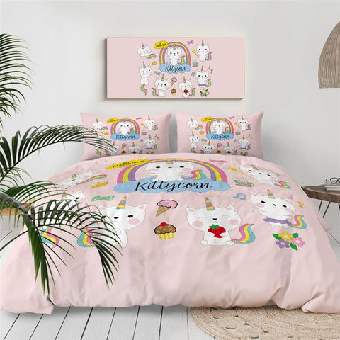 Image of Cartoon Cat With Unicorn Horn Comforter Set for Kid - Beddingify