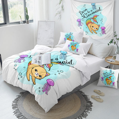 Image of Cartoon Cat Mermaid Bedding Set for Kid - Beddingify