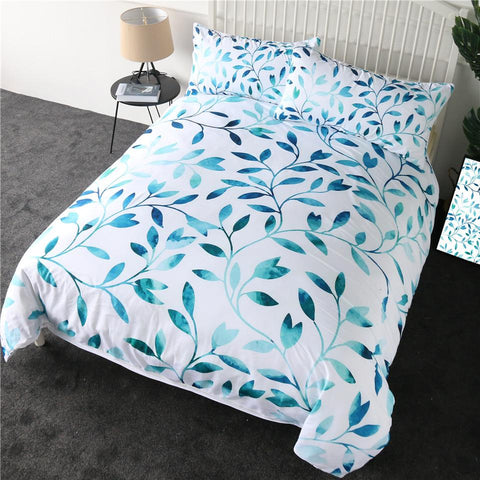 Image of Blue Leaf Comforter Set - Beddingify