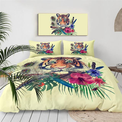 Image of Tiger And Flowers Comforter Set - Beddingify