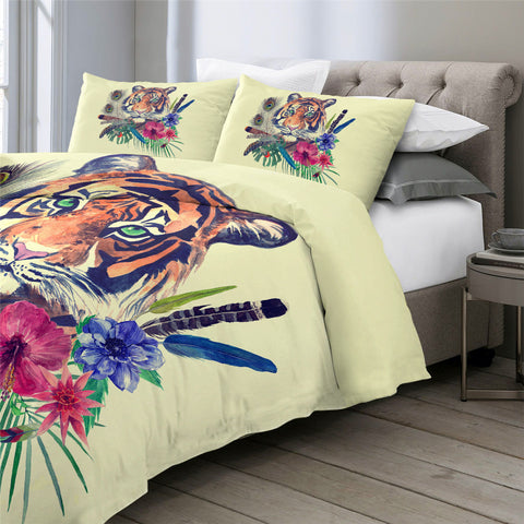 Image of Tiger And Flowers Bedding Set - Beddingify