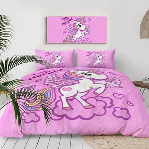 Pink Cartoon Unicorn Comforter Set - Beddingify