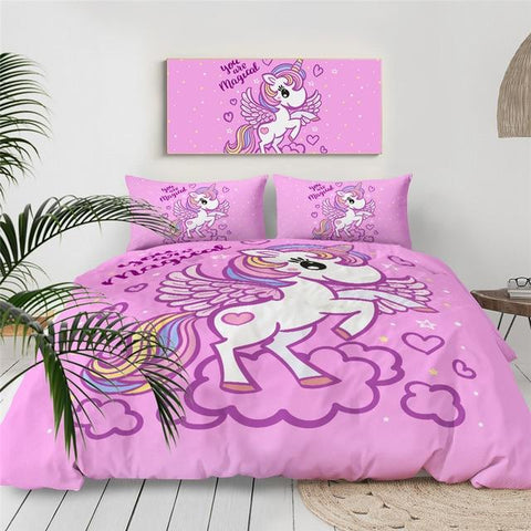 Image of Pink Cartoon Unicorn Comforter Set - Beddingify