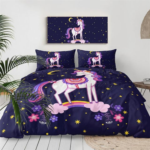 Image of Purple Cartoon Unicorn Comforter Set - Beddingify