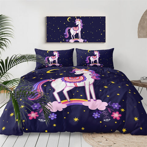 Image of Purple Cartoon Unicorn Bedding Set - Beddingify