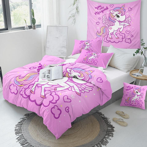 Image of Pink Cartoon Unicorn Comforter Set - Beddingify