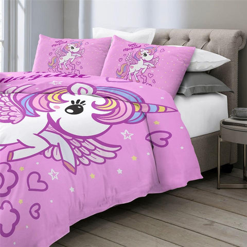 Image of Pink Cartoon Unicorn Comforter Set - Beddingify