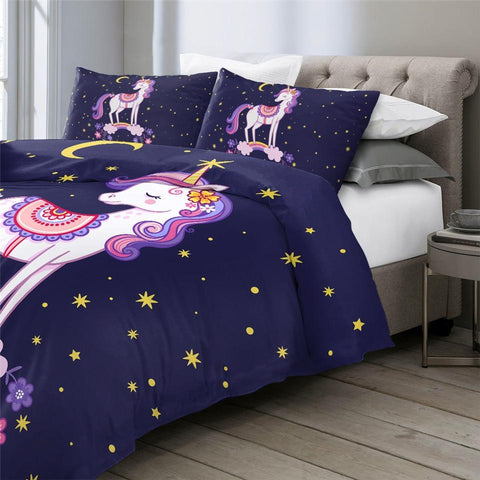Image of Purple Cartoon Unicorn Comforter Set - Beddingify