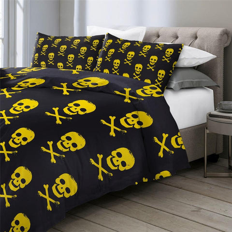 Image of Yellow Black Skull Comforter Set - Beddingify