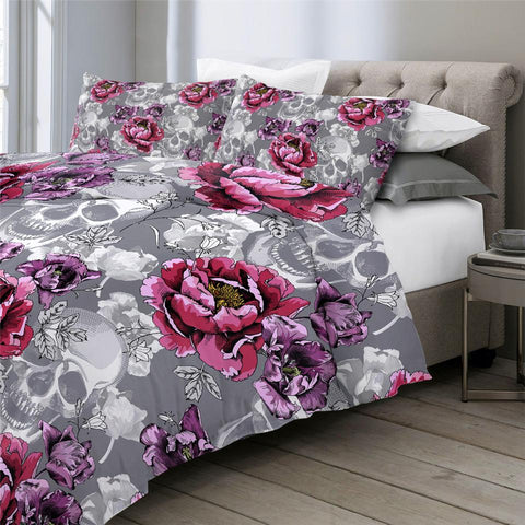 Image of Floral Sugar Skull Comforter Set - Beddingify