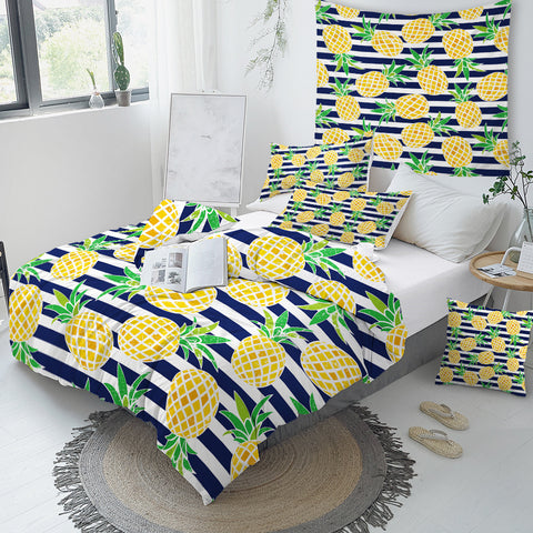Image of Black Stripes Pineapple Bedding Set - Beddingify
