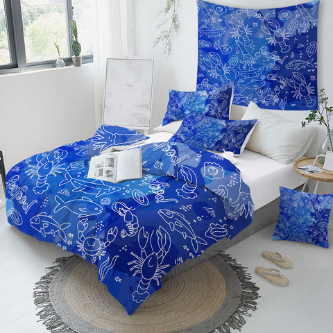 Image of Blue Sea Animals Bedding Set - Beddingify