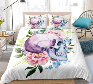 Pink Floral Colorful Skull Bedding Set - Beddingify