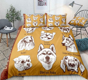 Dogs Portrait Sketch Pattern Comforter Set - Beddingify