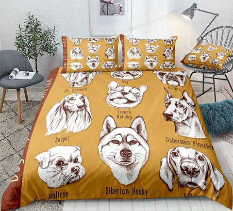 Image of Dogs Portrait Sketch Pattern Comforter Set - Beddingify