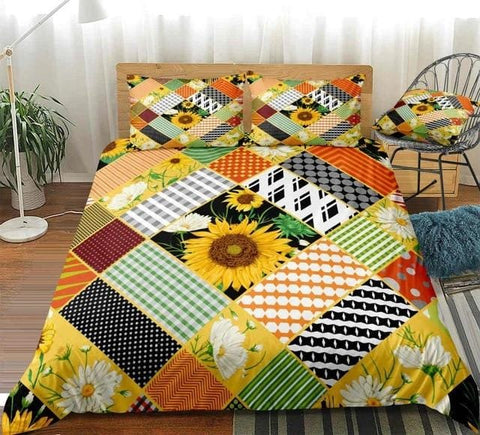 Image of Geometric Patchwork Sunflower Bedding Set - Beddingify