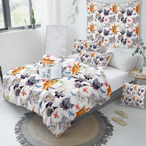 Image of Butterfly Cat Comforter Set for Kids - Beddingify