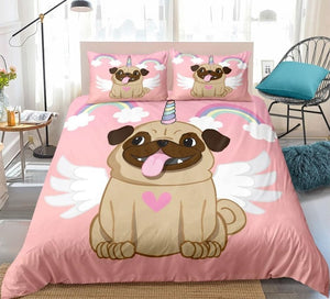 Angel Pug Pink Bedding Set - Beddingify