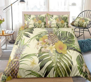 Pineapples Green Palm Leaves Bedding Set - Beddingify