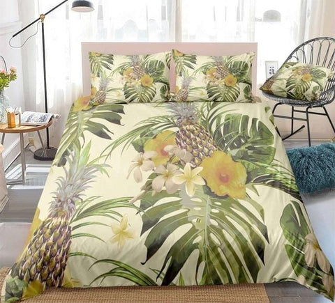 Image of Pineapples Green Palm Leaves Bedding Set - Beddingify