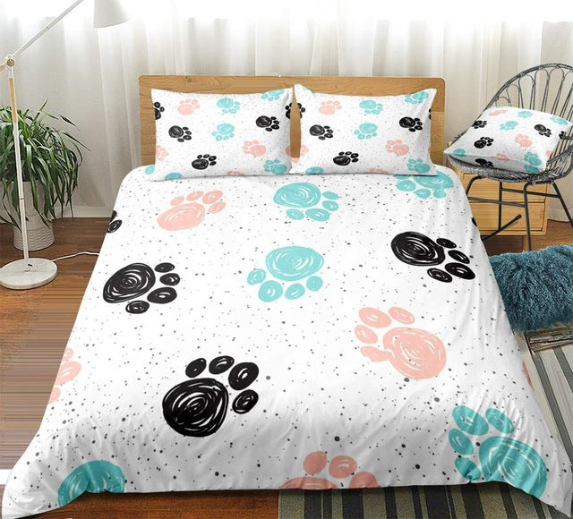 Cute Dog Drawn Paw Print Bedding Set - Beddingify