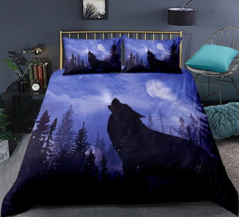 Image of Galaxy Night Howling Wolf Bedding Set - Beddingify